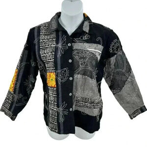 Vintage Chicos Design L Embroidered Denim Patchwork Tapestry Shacket Tribal Boho